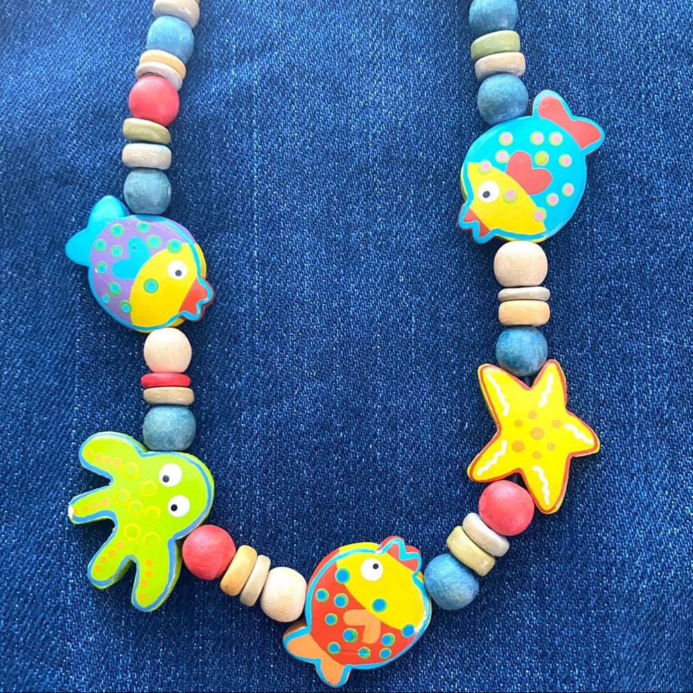 Tatiri Wooden Beaded Fish Figural Necklace